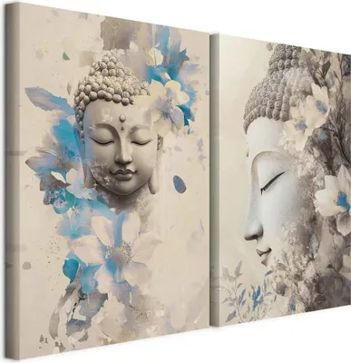 Zdjęcie produktu dla murando - Acoustic Picture XL Set Buddha Art Print on Canvas 80x60cm 2 pieces each 40x60cm Collage 2er Art Wall Panels Sound Insulation Canvas Pictures Decoration - Spiritual p-H-10006-b-a