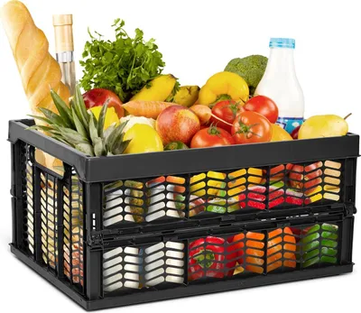 Produktbild von Novaliv Einkaufskorb Klappbox | 30L Schwarz faltbar stabil| Klappkorb Tragebox Klappkiste Kitchen storage toy basket box Einkaufstasche Korb Küche