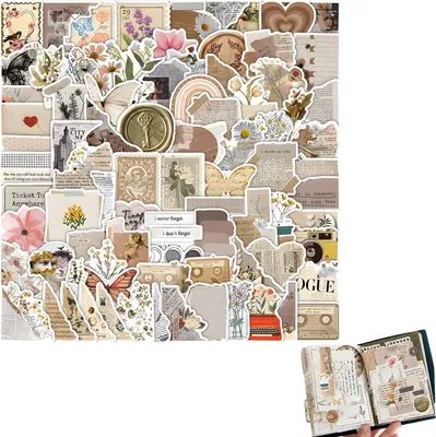 Obrázek produktu pro Sada samolepek, vintage styl, 120 kusů, voděodolné, samolepicí, vhodné pro scrapbooking