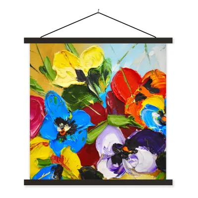 Produktbild von MuchoWow® Textilposter Ölfarbe - Malerei - Blumen 40x40 cm mit schwarzem Rahmen - Fotos