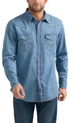 Produktbild von Wrangler Herren Jeanshemd aus der Denim-Kollektion mit Druckknöpfen, Light Wash