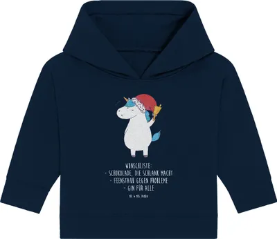 Produktbild von Mr. & Mrs. Panda Organic Baby Hoodie Einhorn Weihnachtsmann 12. - 18. Monat - French Navy - Geschenk, Nikolaus, Kapuzensweatshirt, Einhörner, Unicorn, Kapuzenshirt
