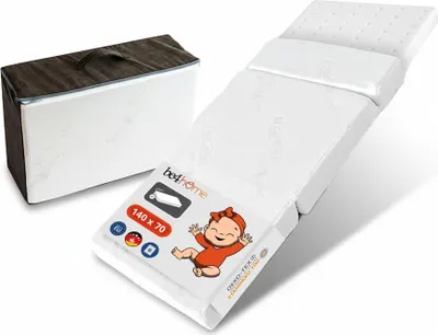 Image de be4home Matelas de voyage pliable 70x140x8 cm avec housse aloe vera respirante avec canaux d'aération - hygiénique & facile d'entretien