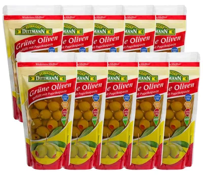 Produktbild von Feinkost Dittmann Oliven gefüllt mit Paprikapaste, 10er Pack (10 x 250g)