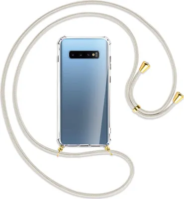 Produktbild von Handykette Backcover-Schutzhülle mit Band (Metall goldfarben) für Samsung Galaxy S10+ / S10 Plus - broken white