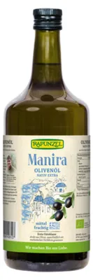 Produktbild von Rapunzel 1001200, Olivenöl, 1000 ml, Glasflasche, Kochen, Salat, Olivenöl* nativ extra *kontrolliert biologischer Anbau, Vor Licht und Wärme schützen.