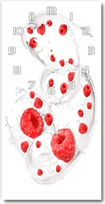 Produktbild von Wanduhr aus Glas – 30x60 cm - Glasbild - Glasuhr - Gehärtetes Glas -Milch und Himbeeren