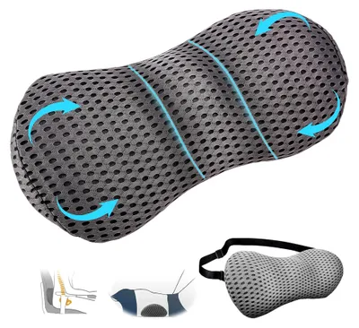 Produktbild von Lendenkissen mit Abnehmbarem Gummiband, Anti-Rutsch Lordosenstütze, Ergonomisches Lendenwirbelkissen für Bürostuhl (Grau)