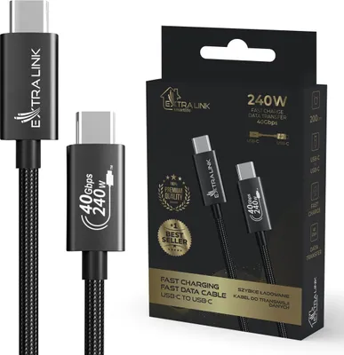 Zdjęcie produktu dla Extralink CABESL05, 2 m, USB C, USB C, USB 2.0, 40 Gbit/s, Czarny