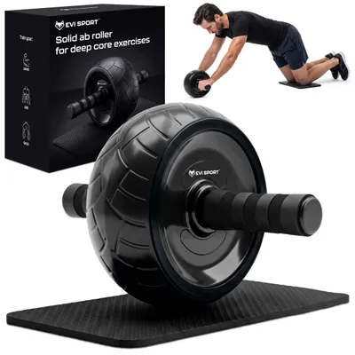 Produktbild von EVI SPORT RollX Black Bauchroller AB Wheel mit Kniematte, 9 cm breites Rad, bis 120 kg, Bauch- und Rumpftraining, Schwarz