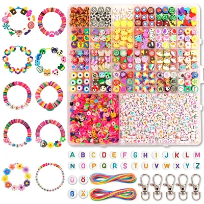 Bastelset Armbänder Kinder, 1700+ Teile, Buchstaben, bunt
