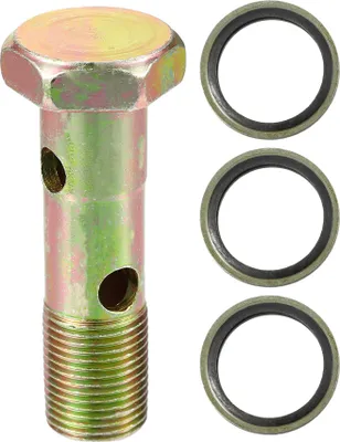 Image de Kit de boulons double banjo, filetage métrique M18x1.5, longueur 70mm, adaptateur universel en métal durable de couleur bronze avec rondelle d'étanchéité