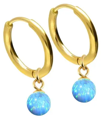 Produktbild von Chirurgenstahl Ohrclicker Creolen SYNTHETISCHER OPAL Farbe: Gold + Opal: Hellblau Innendurchmesser: 10 mm