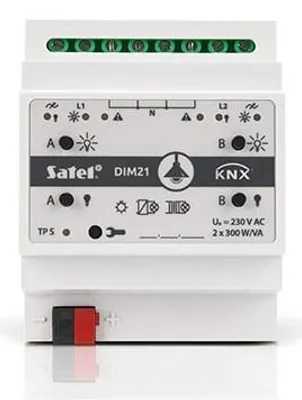 Produktbild von Satel KNX-DIM21, Dimmerauslöser, DIN-Schienenmontage, IP20, Weiß, 300 W, 230 V