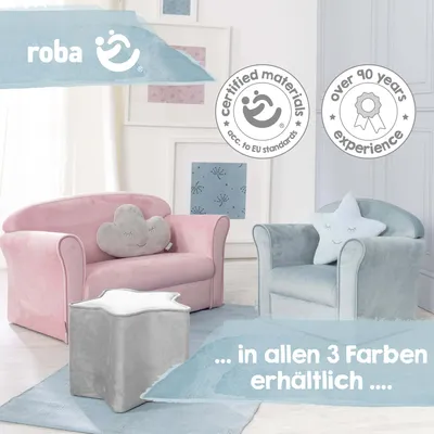 A children's room setting with two small armchairs and a star-shaped ottoman.