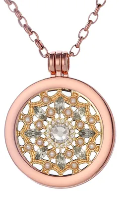 Produktbild von Morella Damen Halskette roségold 70 cm Edelstahl mit Amulett und Coin 33 mm Blüte Zirkonia gold in Schmuckbeutel