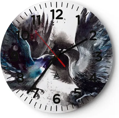 Produktbild von Wanduhr - Rund - Glasuhr - Vogel Natur Feder - 30x30cm - Schleichendes Uhrwerk - Lautlos - zum Aufhängen bereit - Dekoration Modern - Wanddekoration aus Glas - C4AR30x30-3761