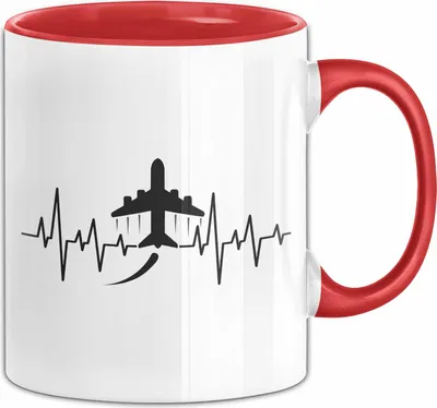 Produktbild von Flugzeuge Tasse Geschenk Herzschlag Flughafen Geschenkidee (Rot)