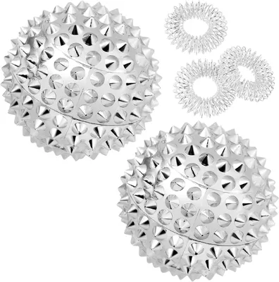 Image de Balles d'acupression magnétiques, lot de 2, forme hérisson, petite taille, et 3 anneaux de massage pour les doigts