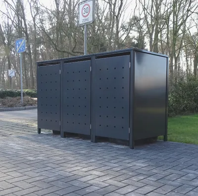 Produktbild von 3 Mülltonnenboxen Modell No.1 Anthrazit komplett RAL7016 für 120Liter Mülltonnen