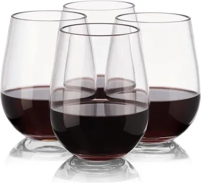 Produktbild von Unyqoos® 4er-Set bruchsichere, stielose Weingläser aus Tritan – 450 ml, wiederverwendbare, klare & schlagfeste Plastik-Gläser für Innen & Außen