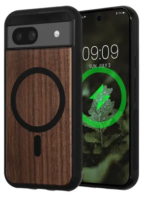Immagine prodotto di kwmobile cover per Google Pixel 8a - Cover in legno e TPU - Compatibile con MagSafe - Custodia in legno marrone scuro