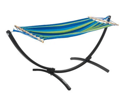 Obrázek produktu pro KELTIN Zahradní houpací síť s kovovým stojanem a dřevěným stabilizátorem, 200 x 100 cm, 200 kg K02392