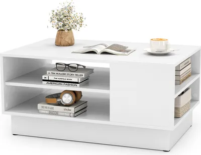 Produktbild von COSTWAY Moderner Couchtisch, rechteckiger Mitteltisch mit 2-stöckigen offenen Aufbewahrungsebenen, Akzenttisch 86 x 56 x 41 cm, Weiß