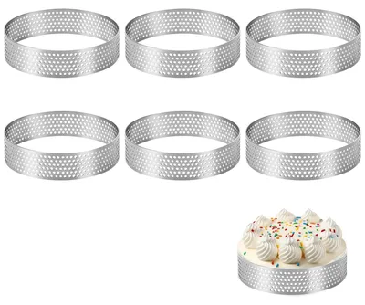 6 Dessertringe 8 cm, Edelstahl, perforiert, antihaftbeschichtet