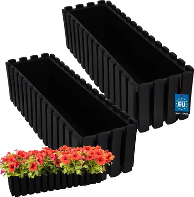 Image de KOTARBAU® Lot de 2 Jardinières Extérieure Plastique 58x18x16 cm Anthracite Pot de Fleur Rectangulaire Bac à Fleurs Jardinière Balcon