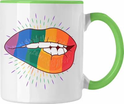 Produktbild von Trendation - LGBT Tasse Geschenk für Schwule Lesben Transgender Regenbogen Lustige Grafik Regenbogen Bunte Lippe (Grün)