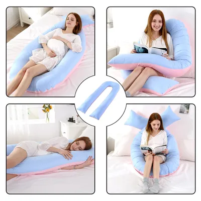 Produktbild von Seitenschläferkissen Stillkissen, U-förmiges Schwangerschaftskissen zum Schlafen, Seitenkissen, Seitenschläferkissen ergonomisch geformt (Rosa/Blau)