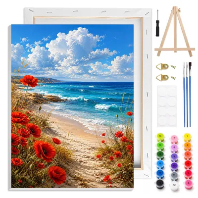 Malen nach Zahlen Set für Erwachsene, Mohnküste, 25×35 cm