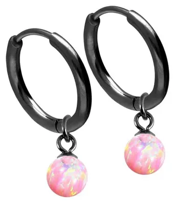 Produktbild von Chirurgenstahl Ohrclicker Creolen SYNTHETISCHER OPAL Farbe: Schwarz + Opal: Rosa Innendurchmesser: 10 mm