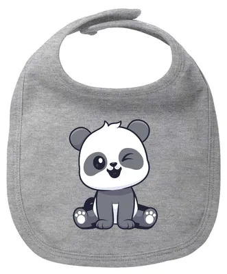 Produktbild von Huuraa Baby Lätzchen Panda Comic Heather Grey Klettverschluss  Baumwolle Latz Geschenkidee