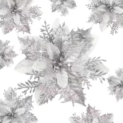Produktbild von Künstliche Weihnachtsblumen, 5,5 Zoll, 12 Stück, Künstliche Weihnachtsblumen für Neujahrs, Hochzeits, Heim und Partydekoration