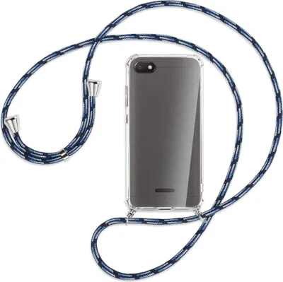 Produktbild von Handykette Backcover-Schutzhülle mit Band (Metall silberfarben) für Xiaomi Redmi 6A - Blautöne