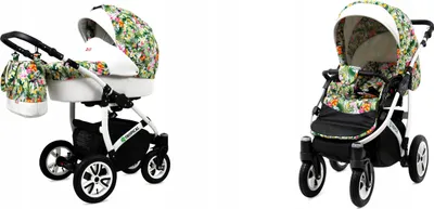 Produktbild von BabyLux® Tropical | 2in1 Kinderwagen Set | Tropical Flowers | Kombikinderwagen | Kinderwagenset