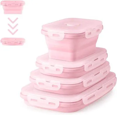 Immagine prodotto di Contenitore per il pranzo in silicone - Adatto alla conservazione degli alimenti - 4 pezzi - Rosa - Silicone