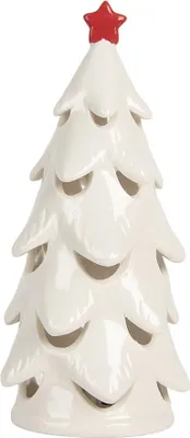 Produktbild von Clayre & Eef Weihnachtsdekoration mit LED-Beleuchtung Weihnachtsbaum Ø 9x19 cm Weiß Keramik