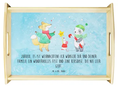 Produktbild von Mr. & Mrs. Panda Bett-Tablett Winter Weihnachtsfreude - Eisblau - Geschenk, Weihnachten, Tannenbaum, Weihnachtsbaum, Holztablett, Deko Tablett, Weihnachtstage, Sofa
