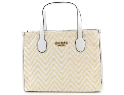 Image de Guess Femme Tote Bag/ Sac à bandoulière/ Sac à main SILVANA Blanc-Jaune Textile-Synthétique-Mixte-