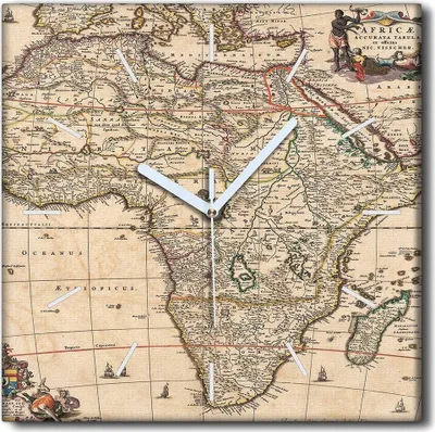Produktbild von Coloray Uhr auf Leinwand 30x30 cm Wand Uhr Dekoration Wohnzimmer Segeltuch weiße Zeiger -Karte von Afrika Vintage