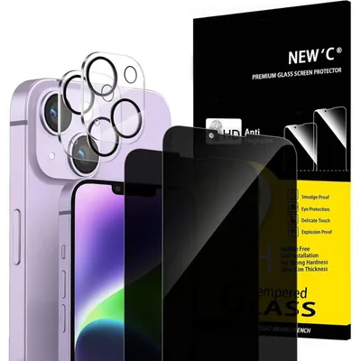 Produktbild von Sichtschutz & Kameraschutz für iPhone 14 Plus (6,7 Zoll) - 2x Panzerglas, 2x Kameraschutz, 28° Sichtwinkel, kratzfest, Schwarz