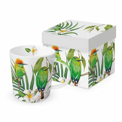 Immagine prodotto di Tazza da caffè uccelli esotici "Bali", con scatola regalo, tazza animali set regalo uccelli foglie