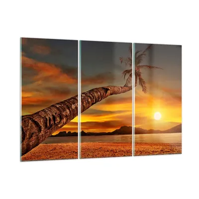 Produktbild von Bilder auf glas - Palme Landschaft Sonne - 165x110cm - Glasbilder - Wandbilder - Kunstdruck - zum Aufhängen bereit - Wanddekoration aus Glas - Glas Bilder - Wandbild auf Glas - GCE165x110-0162