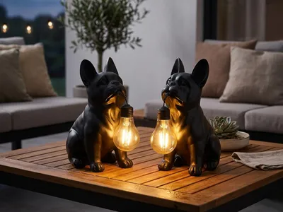 Produktbild von 2er Set LED Deko Solarleuchten für den Garten Hundelampe Schwarz, Höhe 24,5cm
