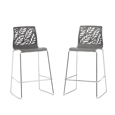 Immagine prodotto di Set di 2 sgabelli da interno in resina con gambe in fibra di vetro e metallo - seduta alta 65 cm con schienale e poggiapiedi, design moderno ed elegante - DAFNE XL - Grigio scuro
