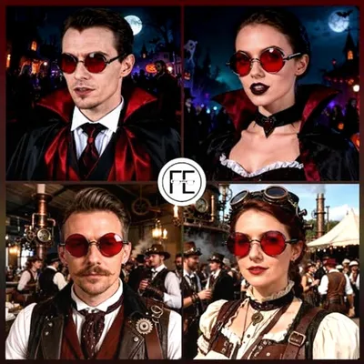 Produktbild von Runde Steampunk Sonnenbrille mit Metallrahmen Vintage Brille für Herren und Damen UV400 Schutz