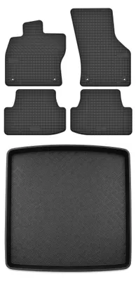Image de Tapis en caoutchouc + bac de coffre pour Volkswagen Golf VII 2012-2020 (break, plancher haut) – 5 pièces, noirs, sur mesure